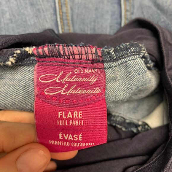 Old Navy Maternity Y2K Dark Wash Flare Full Panel Denim Jeans Size 12 Long - Picture 3 of 5